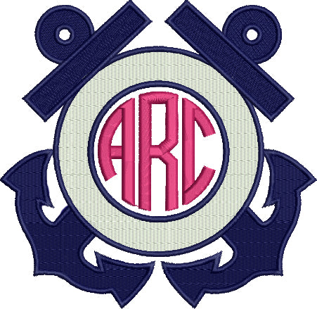 Anchors Monogram Marine Filled Machine Embroidery Digitized Design Pattern