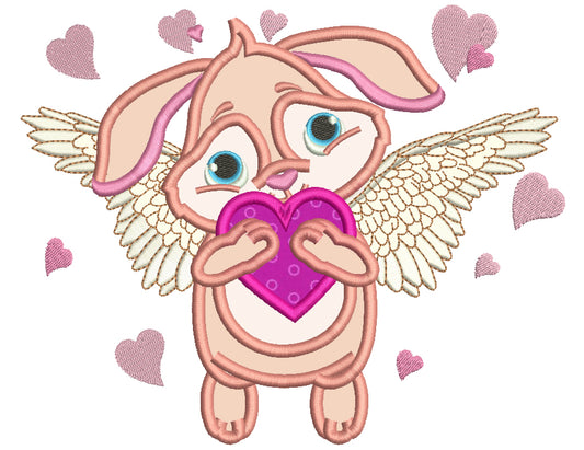 Angel Bunny With Wings Applique Machine Embroidery Design Digitized Pattern
