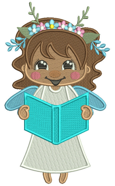 Angel Girl WIth a Book Christmas Filled Machine Embroidery Design Digitized Pattern