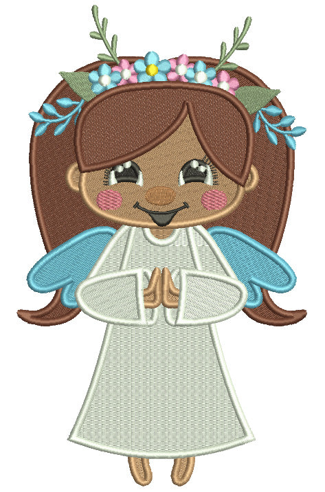 Angel Girl With Flowers Christmas Filled Machine Embroidery Design Digitized Pattern