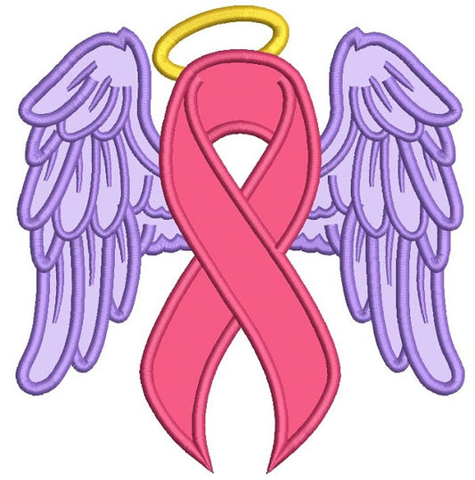 Angel Wings Breast Cancer Awareness Ribbon Applique Machine Embroidery Design Digitized Pattern