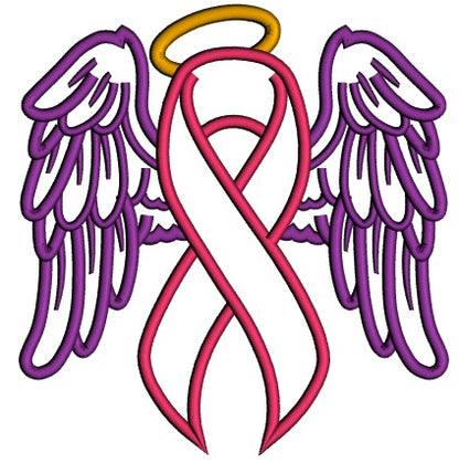 Angel Wings Breast Cancer Awareness Ribbon Applique Machine Embroidery Design Digitized Pattern