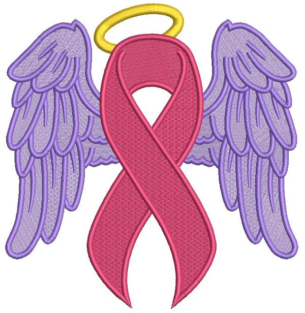 Angel Wings Breast Cancer Awareness Ribbon Filled Machine Embroidery Design Digitized Pattern