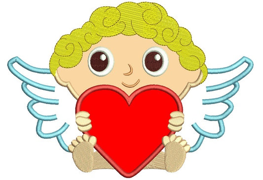 Angel With Big Heart Applique Machine Embroidery Design Digitized Pattern