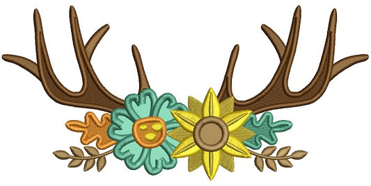Antlers With Flowers Applique Machine Embroidery Design Digitized Pattern