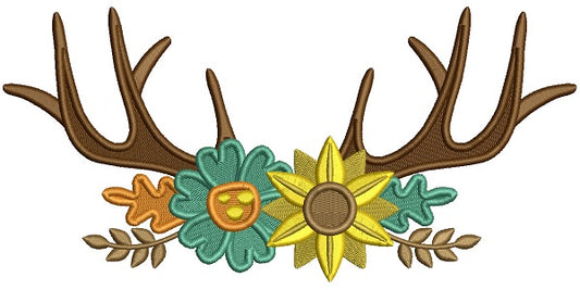 Antlers With Flowers Filled Machine Embroidery Design Digitized Pattern