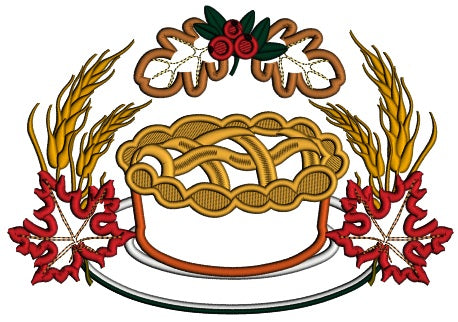 Apple Pie And Fall Leaves Thanksgiving Applique Machine Embroidery Design Digitized Pattern