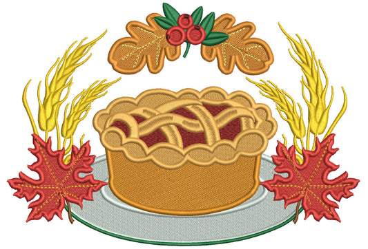 Apple Pie And Fall Leaves Thanksgiving Filled Machine Embroidery Design Digitized Pattern