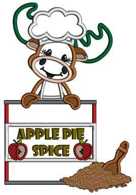 Apple Pie Spice Moose Cook Applique Machine Embroidery Design Digitized Pattern
