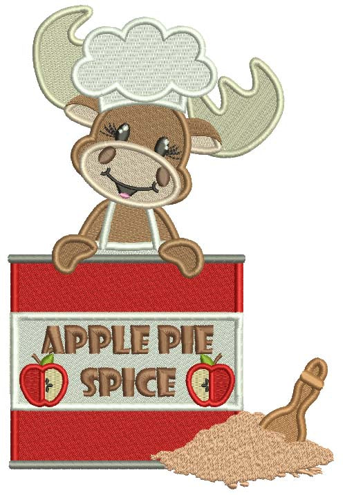 Apple Pie Spice Moose Cook Filled Machine Embroidery Design Digitized Pattern
