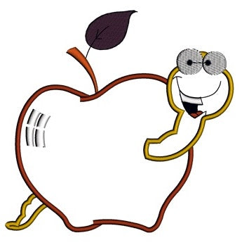 Apple with Worm Applique Machine Embroidery Design Pattern- Instant Download - 4x4 , 5x7, and 6x10 hoops