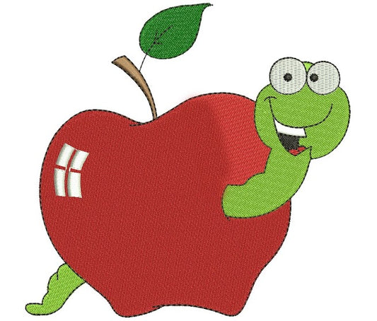 Apple with Worm Machine Embroidery Design Filled Pattern- Instant Download - 4x4 , 5x7, and 6x10 hoops