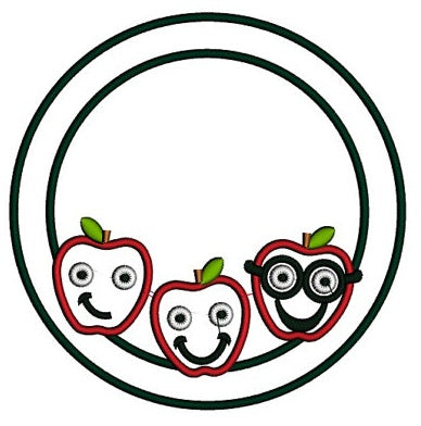 Apples Applique Circle Frame School Machine Embroidery Digitized Design Pattern -Instant Download- 4x4,5x7,6x10
