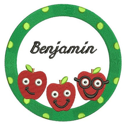 Apples Circle Frame School Machine Embroidery Digitized Design Filled Pattern -Instant Download- 4x4,5x7,6x10