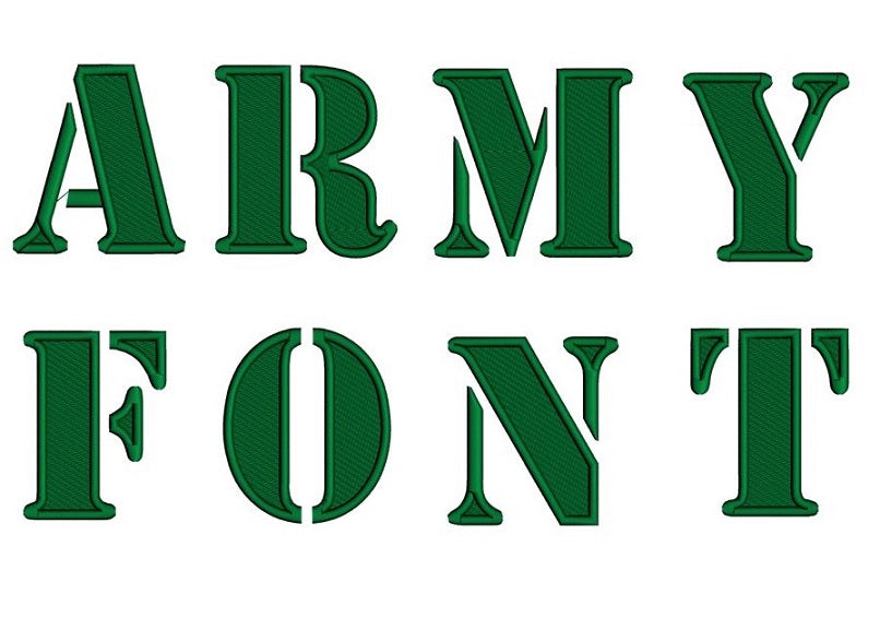 Army Machine Embroidery Filled Upper Case Font 1 2 3 inches