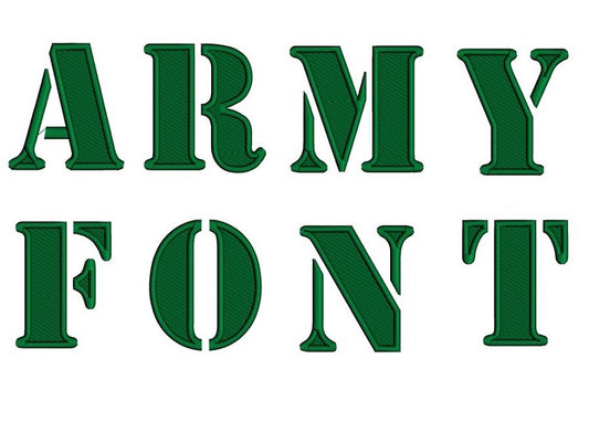 Army Machine Embroidery Filled Upper Case Font 1 2 3 inches