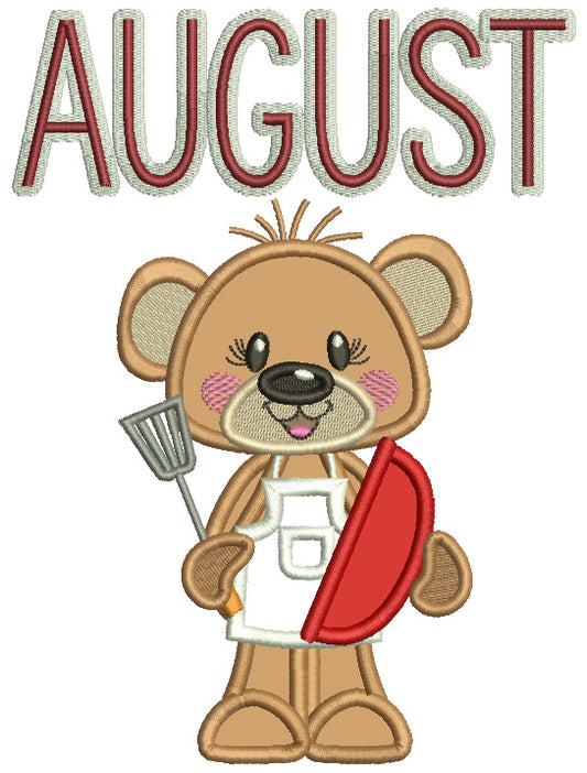 August Bear Cook Holding Spatula Applique Machine Embroidery Design Digitized Pattern