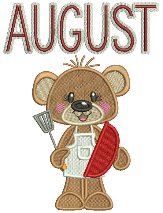 August Bear Cook Holding Spatula Filled Machine Embroidery Design Digitized Pattern