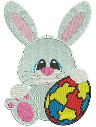 Autism Awareness Easter Bunny With Egg Filled Machine Embroidery Design Digitized Pattern