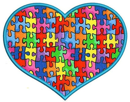 Autism Awareness Heart Applique Machine Embroidery Digitized Design Pattern - Instant Download - 4x4 , 5x7, and 6x10 -hoops
