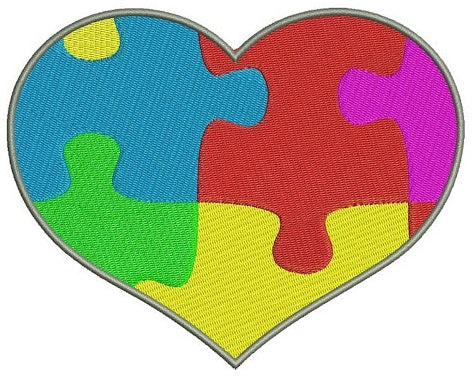 Autism Awareness Heart Filled Machine Embroidery Digitized Design Pattern - Instant Download - 4x4 , 5x7, and 6x10 -hoops