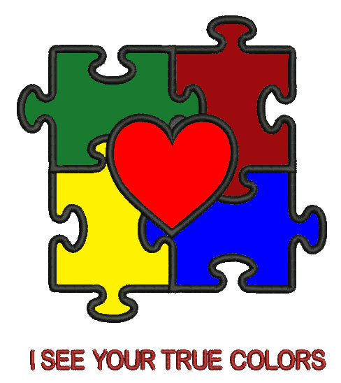 Autism Awareness Puzzle with Heart Applique Machine Embroidery Digitized Design Pattern