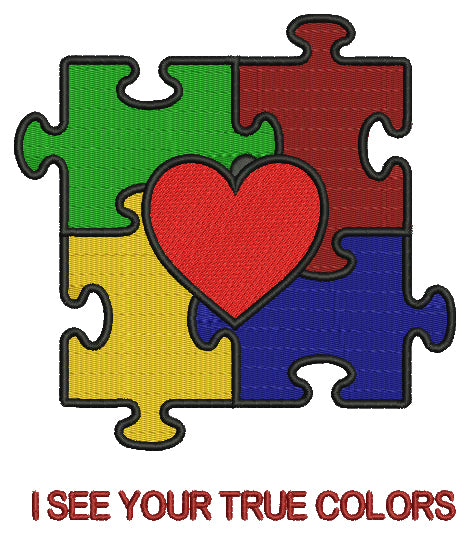Autism Awareness Puzzle with Heart Filled Machine Embroidery Digitized Design Pattern