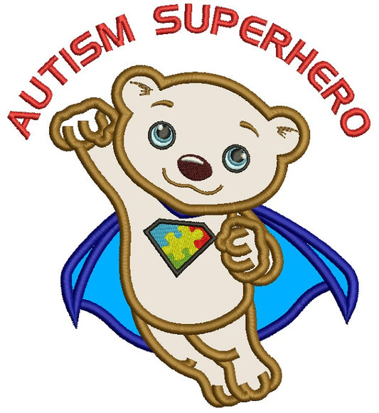 Autism Bear Superhero Applique Machine Embroidery Design Digitized Pattern