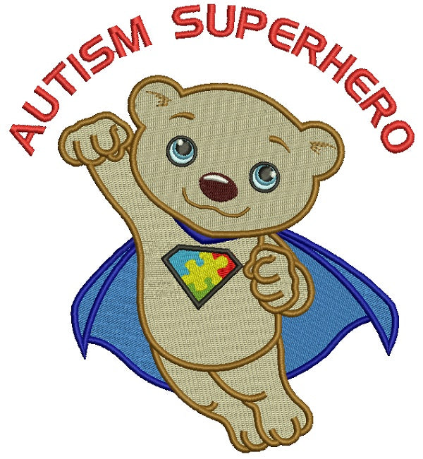 Autism Bear Superhero Filled Machine Embroidery Design Digitized Pattern