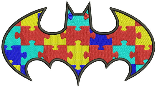 Autism Awareness Batman Applique Machine Embroidery Design Digitized Pattern