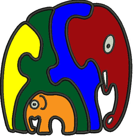 Autism Awareness Elephant Applique Machine Embroidery Design Digitized Pattern