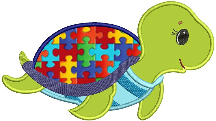 Autism Awareness Little Turtle Applique Machine Embroidery Design Digitized Pattern