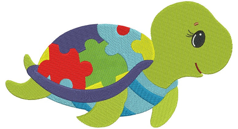 Autism Awareness Little Turtle Filled Machine Embroidery Design Digitized Pattern