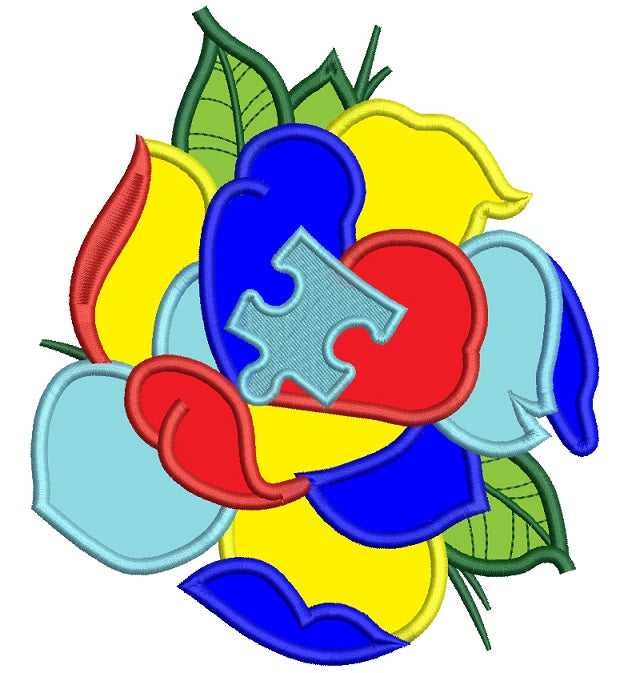 Autism Awareness Rose Applique Machine Embroidery Design Digitized Pattern