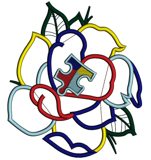 Autism Awareness Rose Applique Machine Embroidery Design Digitized Pattern