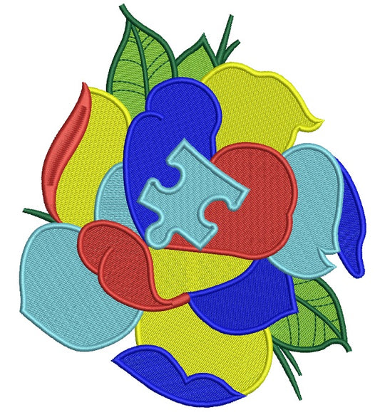 Autism Awareness Rose Filled Machine Embroidery Design Digitized Pattern