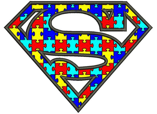 Autism Awareness Superman Applique Machine Embroidery Design Digitized Pattern