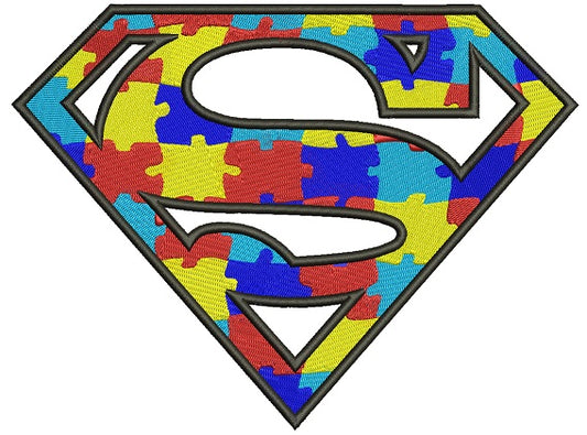 Autism Awareness Superman Filled Machine Embroidery Design Digitized Pattern