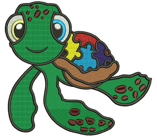Autism Awareness Turtle Filled Machine Embroidery Design Digitized Pattern