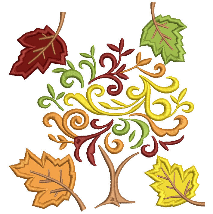 Autumn Leaves Applique Machine Embroidery Digitized Design Pattern