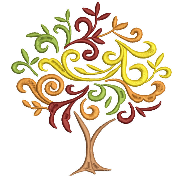 Autumn Tree Fall Filled Machine Embroidery Digitized Design Pattern
