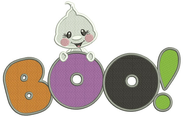 BOO Cute Little Ghost Filled Halloween Machine Embroidery Design Digitized Pattern