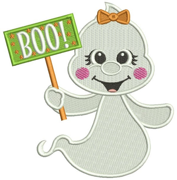 BOO Little Ghost Filled Halloween Machine Embroidery Design Digitized Pattern