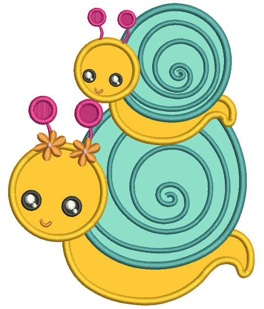 Baby And Mommy Snail Applique Machine Embroidery Design Digitized Patterny