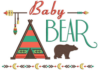 Baby Bear Tribal Applique Machine Embroidery Design Digitized Pattern