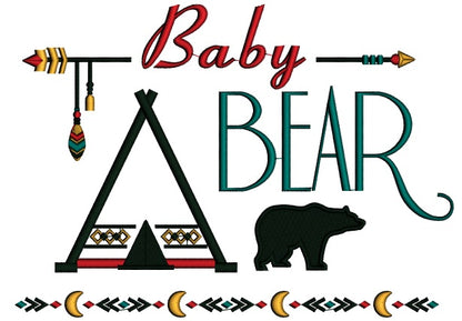 Baby Bear Tribal Applique Machine Embroidery Design Digitized Pattern