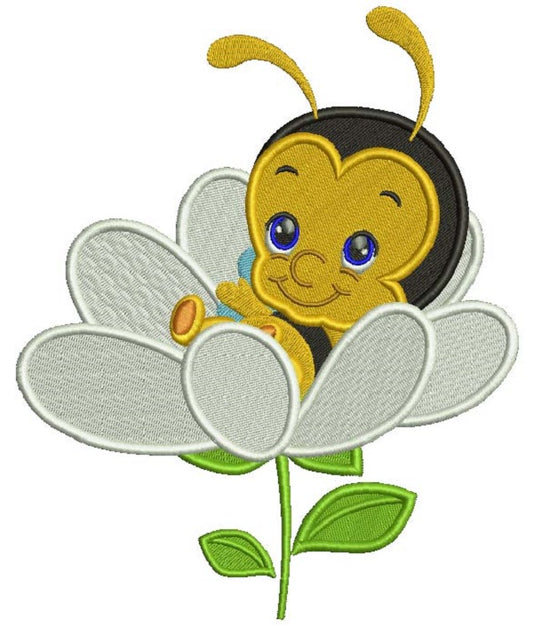 Baby Bee Sitting Inside a Flower Filled Machine Embroidery Design Digitized Pattern