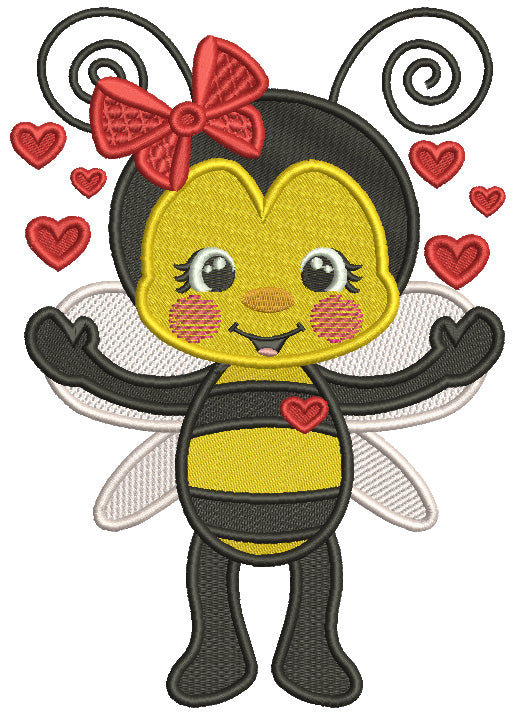 Baby Bee With Hearts Valentine's Day Filled Machine Embroidery Design Digitized Pattern