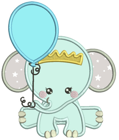 Baby Boy Elephant With a Balloons Applique Machine Embroidery Design Digitized Pattern