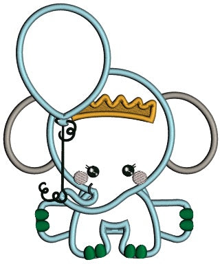 Baby Boy Elephant With a Balloons Applique Machine Embroidery Design Digitized Pattern